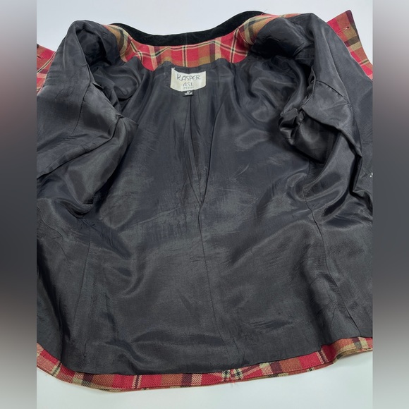 VINTAGE KASPER A.S.L Petite 100% Wool Plaid Velvet Collar Tailor Jacket 8P - Picture 8 of 9